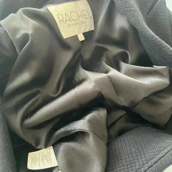 RACHEL ROY navy tweed mid length tailored blazer gold button detail 0/XS preppy - Picture 11 of 11